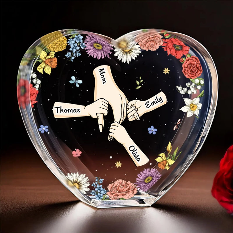 Mom’s Hand, My Comfort - Family Personalized Custom 3D Crystal Heart Shaped - Mother's Day, Gift For Mom, Daughter