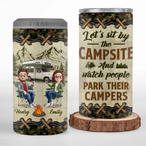 Aventure, amour et feu de camp - Gobelet isotherme 4 en 1 personnalisé pour camping - Cadeau pour couple, mari, femme, amoureux du camping