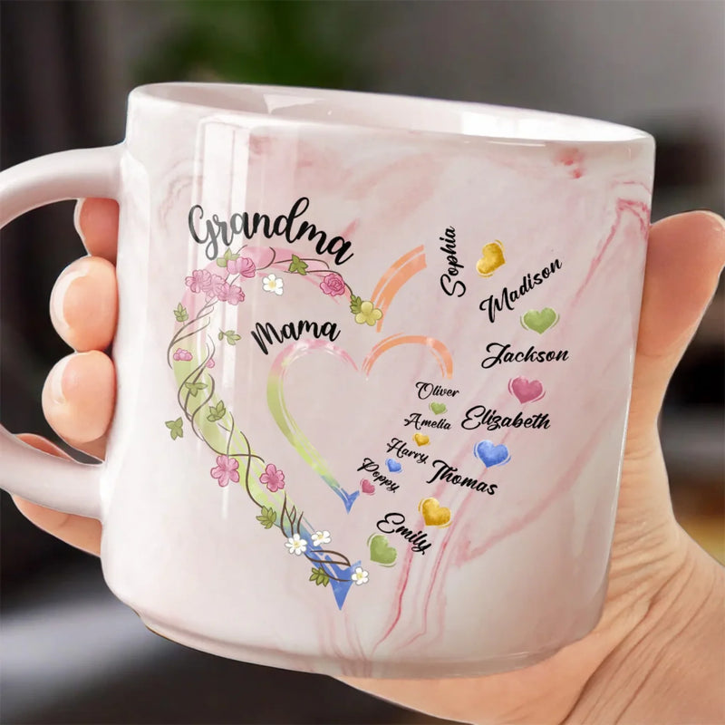 A Cup Full Of Love, One Name At A Time - Family Personalized Custom Marble Mug - Mother's Day, Gift For Mom, Grandma