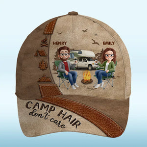 Le bonheur, c'est une tente et une bonne compagnie - Casquette de camping personnalisée, imprimé intégral, cadeau pour les amateurs de camping