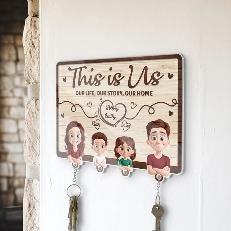 This Is Us - Family Personalized Custom Acrylic Puzzle Key Holder - House Warming Gift For Family Members