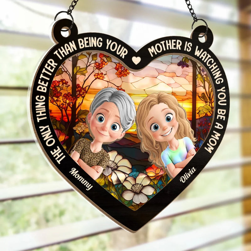 A Mother's Love Lasts Forever - Family Personalized Window Hanging Suncatcher Ornament - Mother's Day, Gift For Mom, Daughter