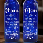 You Are The Piece That Holds Us Together - Family Personalized Custom Blue Bottle Lamp - Mother's Day, Gift For Mom, Grandma