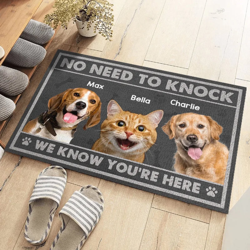 Custom Photo Guarded By Paws And Love - Dog & Cat Personalized Custom Home Decor Decorative Mat - House Warming Gift For Dog Lovers, Cat Lovers