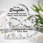 The Joy Of Motherhood Comes Full Circle - Family Personalized Custom Heart Shaped Acrylic Plaque - Mother's Day, Gift For Mom, Daughter