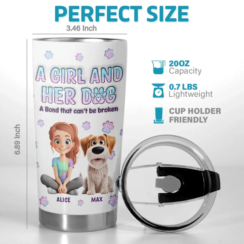 A Girl And Her Dog, A Perfect Pair - Dog Personalized Custom 3D Inflated Effect Printed Tumbler - Gift For Pet Owners, Pet Lovers