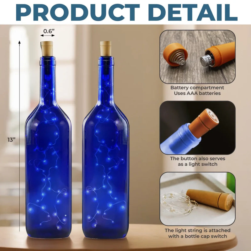 Custom Photo Forever In Our Hearts, Forever In Our Light - Memorial Personalized Custom Blue Bottle Lamp - Sympathy Gift For Family Members