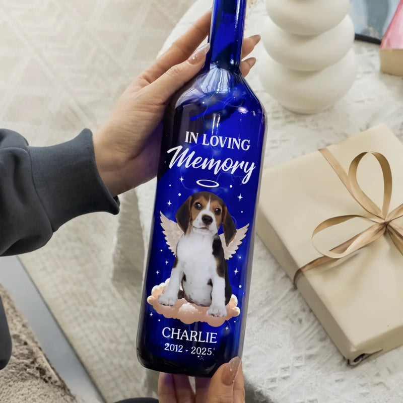 Custom Photo Gone But Never Forgotten - Memorial Personalized Custom Blue Bottle Lamp - Sympathy Gift For Dog Lovers, Pet Parents