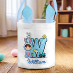 Little Bunny, Big Easter Joy - Family Personalized Custom Bunny Basket, Tote With Bunny Ears  - Easter Gift For Kids Egg Hunt, Family Members