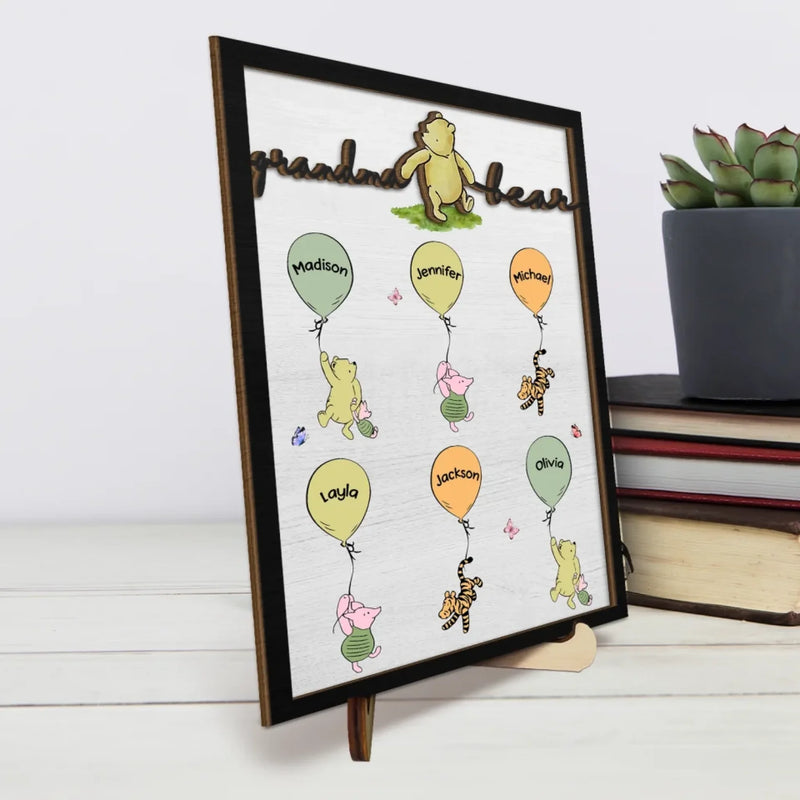 Mama Bear - Family Personalized Custom 2-Layered Wooden Plaque With Stand - Mother's Day Gift For Mom, Grandma