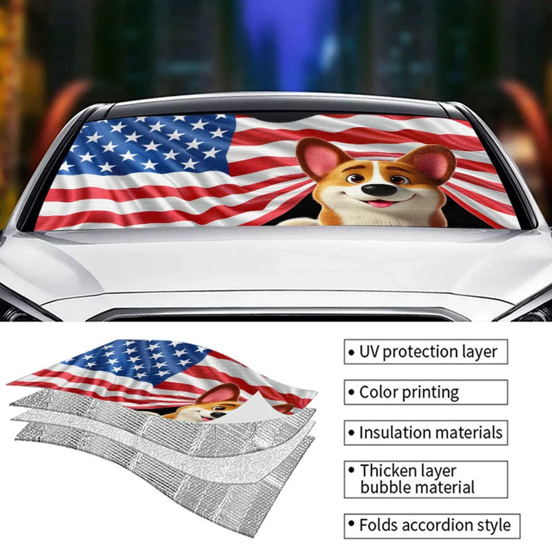 Patriotic Paws, American Pride - Dog & Cat Personalized Custom Auto Windshield Sunshade, Car Window Protector - Gift For Pet Owners, Pet Lovers