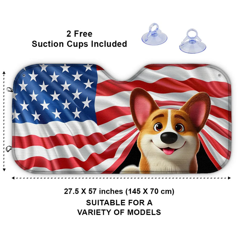 Patriotic Paws, American Pride - Dog & Cat Personalized Custom Auto Windshield Sunshade, Car Window Protector - Gift For Pet Owners, Pet Lovers