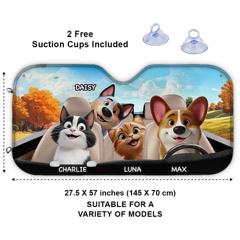 Paws On Board, Fun Ahead - Dog & Cat Personalized Custom Auto Windshield Sunshade, Car Window Protector - Gift For Pet Owners, Pet Lovers