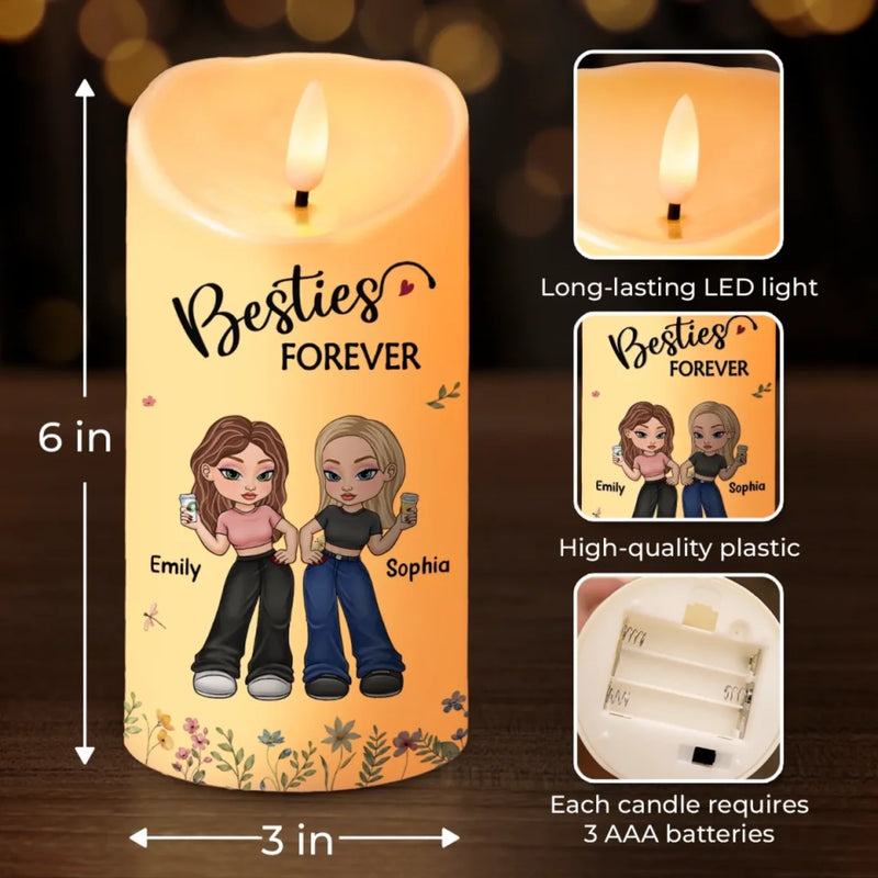 True Friends Till the End - Bestie Personalized Custom LED Candle - Gift For Best Friends, BFF, Sisters