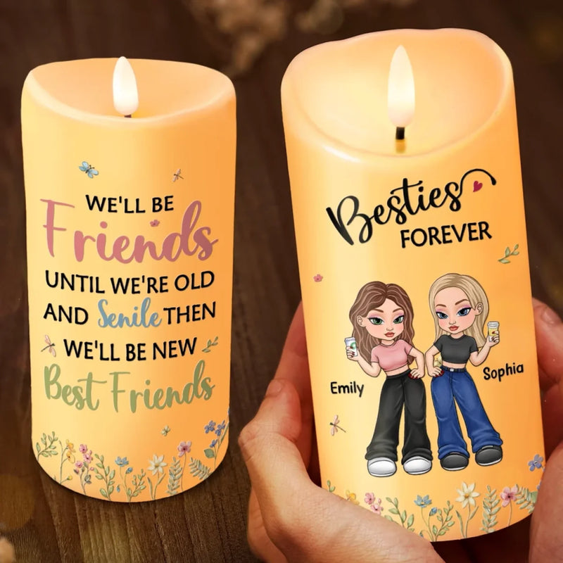 True Friends Till the End - Bestie Personalized Custom LED Candle - Gift For Best Friends, BFF, Sisters