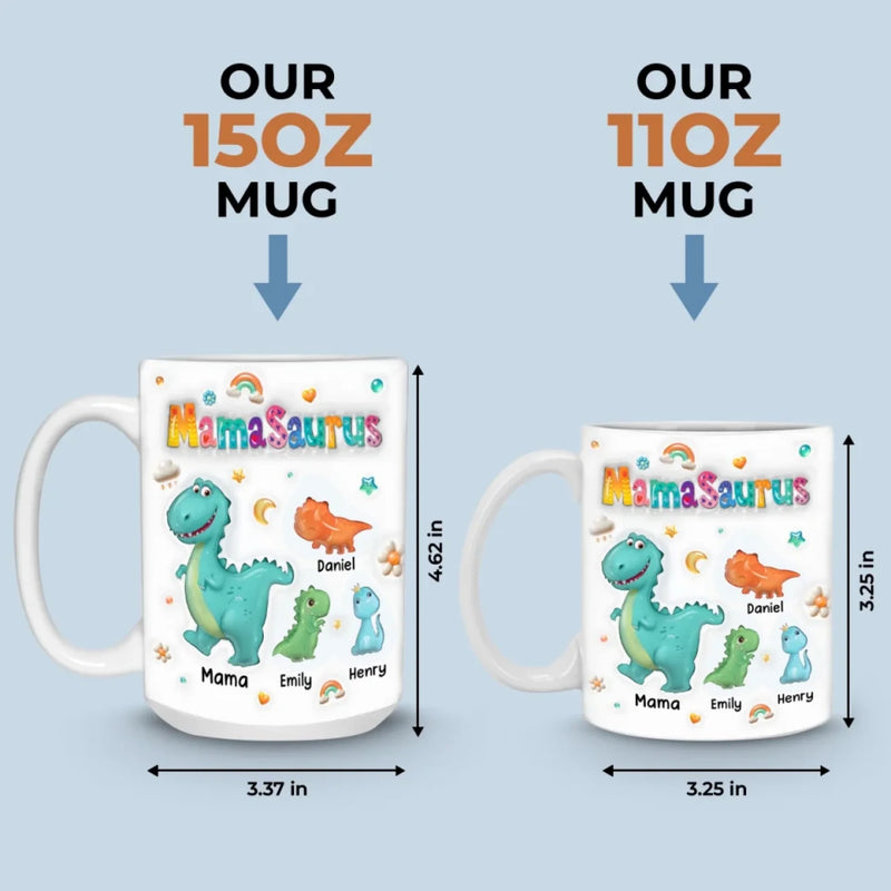 Tiny Dino, Big Love - Family Personalized Custom 3D Inflated Effect Printed Mug - Mother's Day, Gift For Mom, Grandma