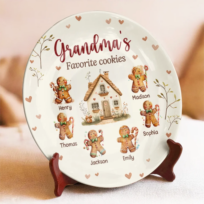 Grandma's Favorite Cookies - Family Personalized Custom Ceramic Plate - Mother's Day, Gift For Mom, Grandma