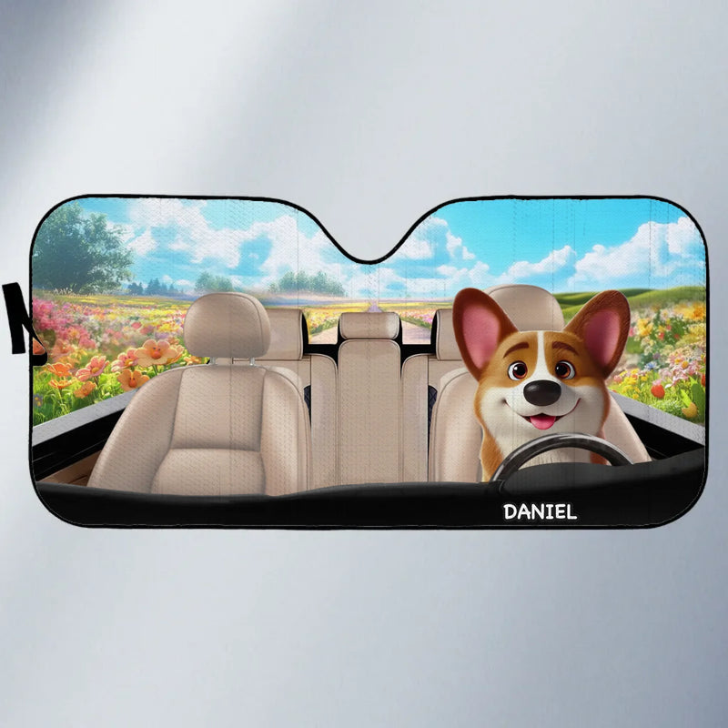 Paws On Board, Fun Ahead - Dog & Cat Personalized Custom Auto Windshield Sunshade, Car Window Protector - Gift For Dog Lovers, Cat Lovers