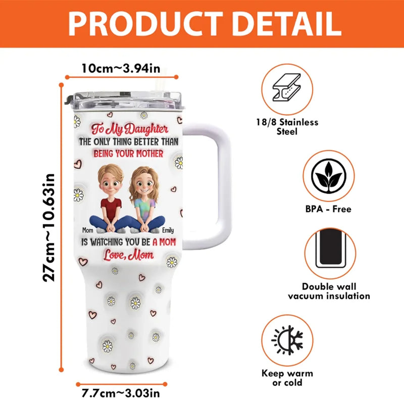 A Bond That Lasts Generations - Family Personalized Custom 3D Inflated Effect Printed 40 Oz Stainless Steel Tumbler With Handle - Mother's Day, Gift For Mom, Daughter