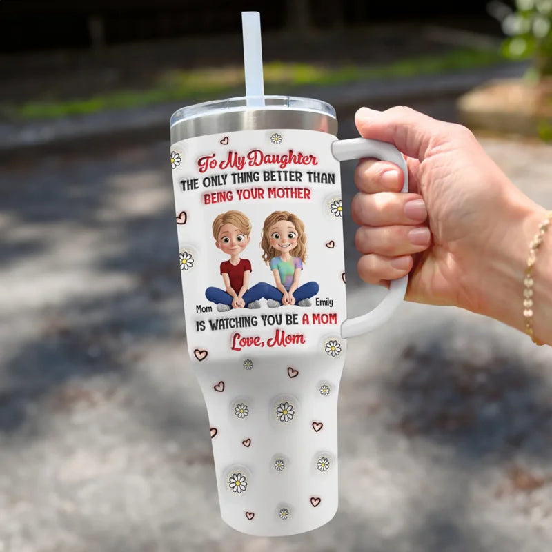 A Bond That Lasts Generations - Family Personalized Custom 3D Inflated Effect Printed 40 Oz Stainless Steel Tumbler With Handle - Mother's Day, Gift For Mom, Daughter, New Moms