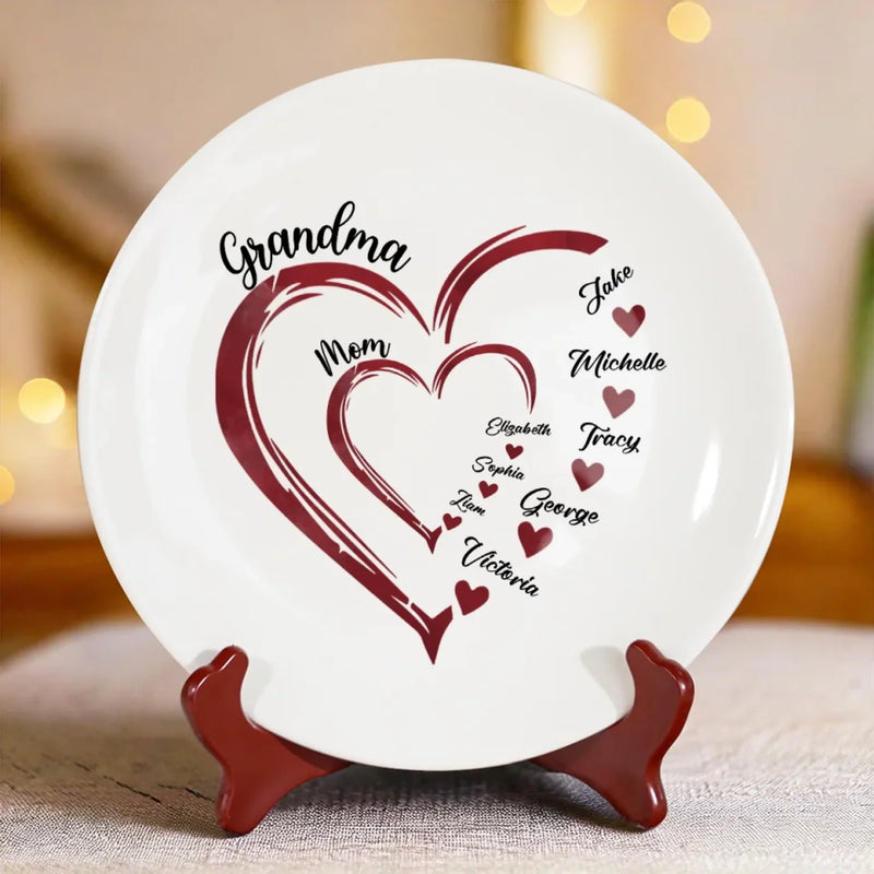 Grandma’s Heart, Our Forever Home - Family Personalized Custom Ceramic Plate - Mother's Day, Gift For Mom, Grandma
