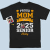 Custom Photo Behind Every Senior, There’s A Proud Mom - Family Personalized Custom Back Printed Unisex T-shirt, Hoodie, Sweatshirt - Graduation Gift For Family Members, Siblings, Brothers, Sisters