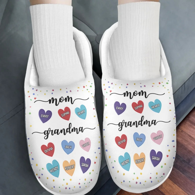 From Grandma To Mom, The Love Never Ends - Family Personalized Custom Fluffy Slippers - Mother's Day, Gift For Mom, Grandma