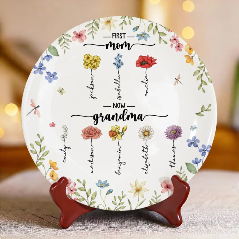 First Came Love, Then Came Family - Family Personalized Custom Ceramic Plate - Mother's Day, Gift For Mom, Grandma