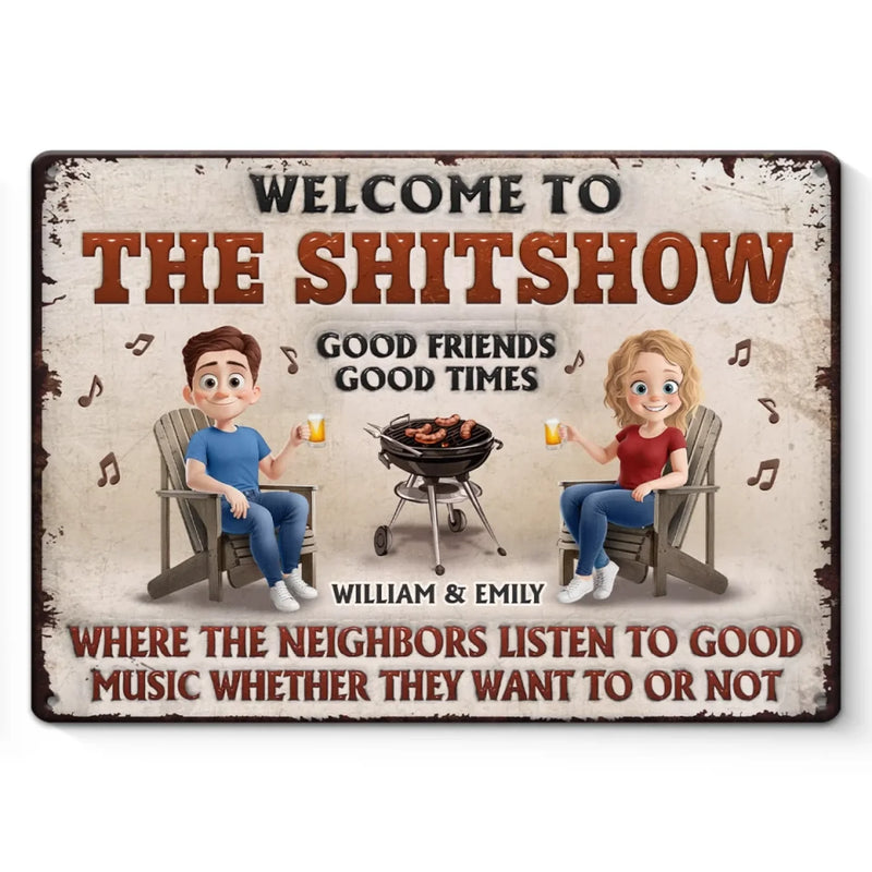 Welcome To The Fun, Where Music Rules - Couple Personalized Custom Home Decor Metal Sign - House Warming Gift For Husband Wife, Anniversary