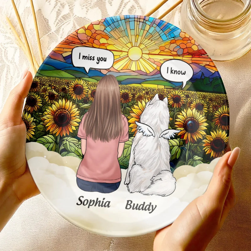 Love Never Fades, It Only Grows Stronger - Memorial Personalized Custom Ceramic Plate - Sympathy Gift For Dog Lovers