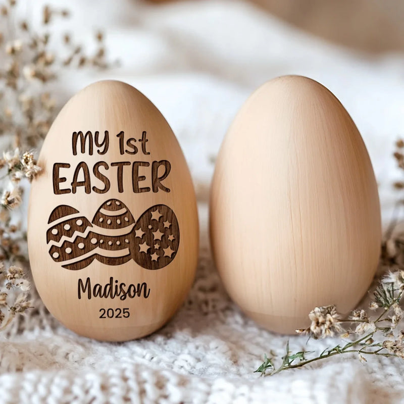 First Easter, Forever Treasured - Family Personalized Custom Wooden Egg Shaker - Easter Gift For Baby, Kids