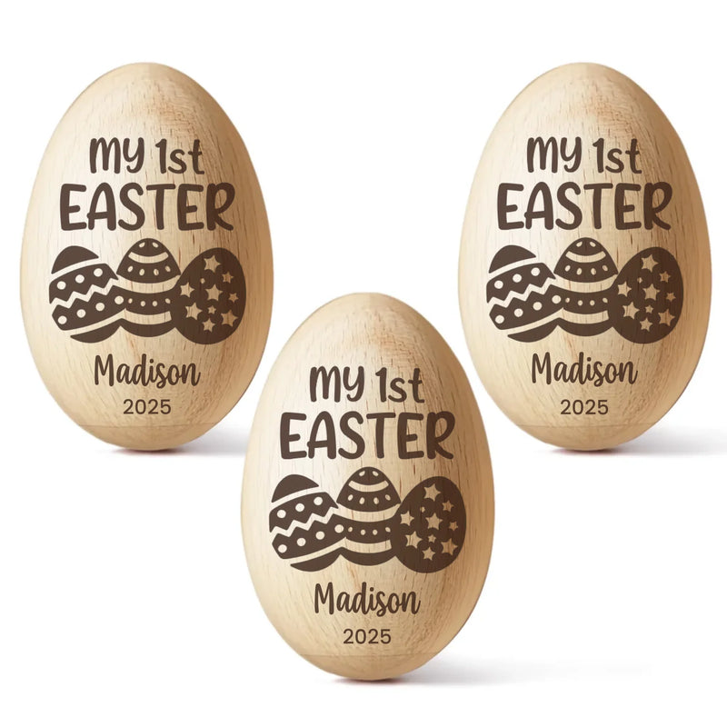 First Easter, Forever Treasured - Family Personalized Custom Wooden Egg Shaker - Easter Gift For Baby, Kids
