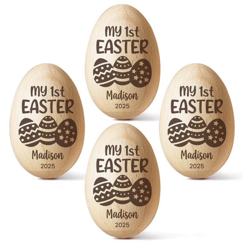 First Easter, Forever Treasured - Family Personalized Custom Wooden Egg Shaker - Easter Gift For Baby, Kids
