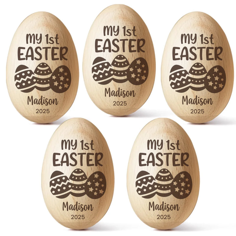 First Easter, Forever Treasured - Family Personalized Custom Wooden Egg Shaker - Easter Gift For Baby, Kids