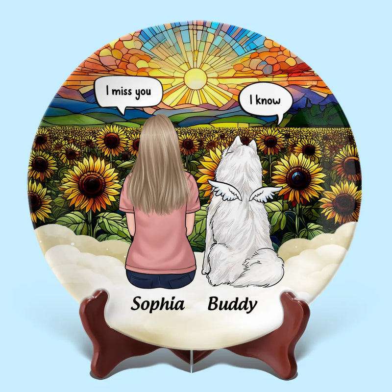 Love Never Fades, It Only Grows Stronger - Memorial Personalized Custom Ceramic Plate - Sympathy Gift For Dog Lovers