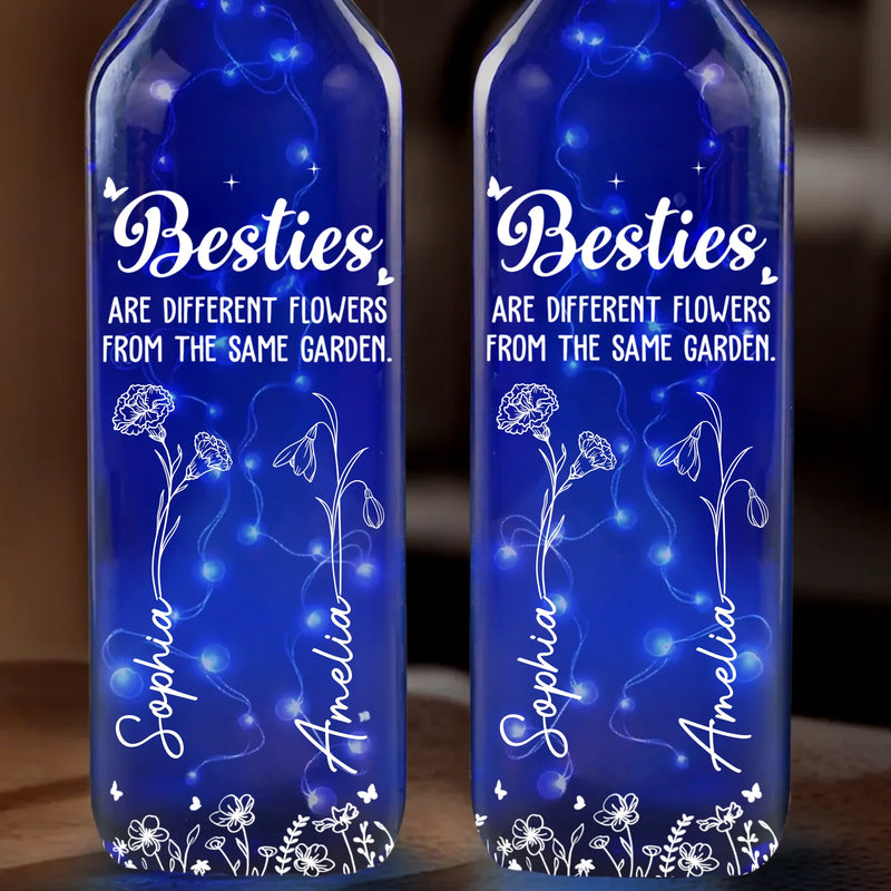 Sisters Are Different Flowers From The Same Garden - Bestie Personalized Custom Blue Bottle Lamp - Gift For Best Friends, BFF, Sisters