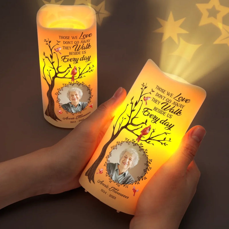 Custom Photo Love Lives On, Even After Goodbye - Memorial Personalized Custom LED Projection Flameless Candle - Sympathy Gift For Family Members