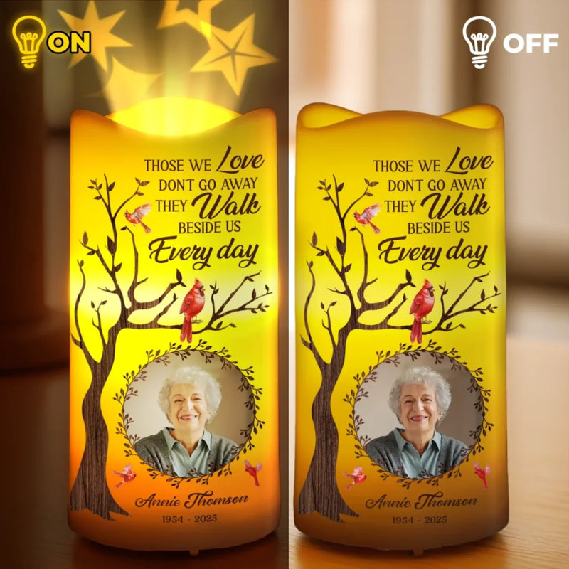 Custom Photo Love Lives On, Even After Goodbye - Memorial Personalized Custom LED Projection Flameless Candle - Sympathy Gift For Family Members