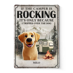 Bienvenue au camp Wagging Tails - Plaque en métal personnalisée pour chien - Cadeau de pendaison de crémaillère pour propriétaires et amoureux des animaux