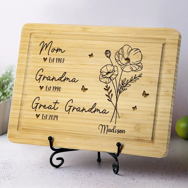 From Mom To Grandma, A Journey Of Love - Family Personalized Custom Engraved Wooden Cutting Board - Mother's Day, Gift For Mom, Grandma