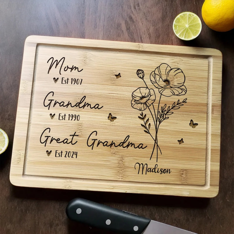 From Mom To Grandma, A Journey Of Love - Family Personalized Custom Engraved Wooden Cutting Board - Mother's Day, Gift For Mom, Grandma, Great-Grandma