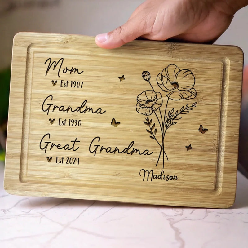 From Mom To Grandma, A Journey Of Love - Family Personalized Custom Engraved Wooden Cutting Board - Mother's Day, Gift For Mom, Grandma, Great-Grandma