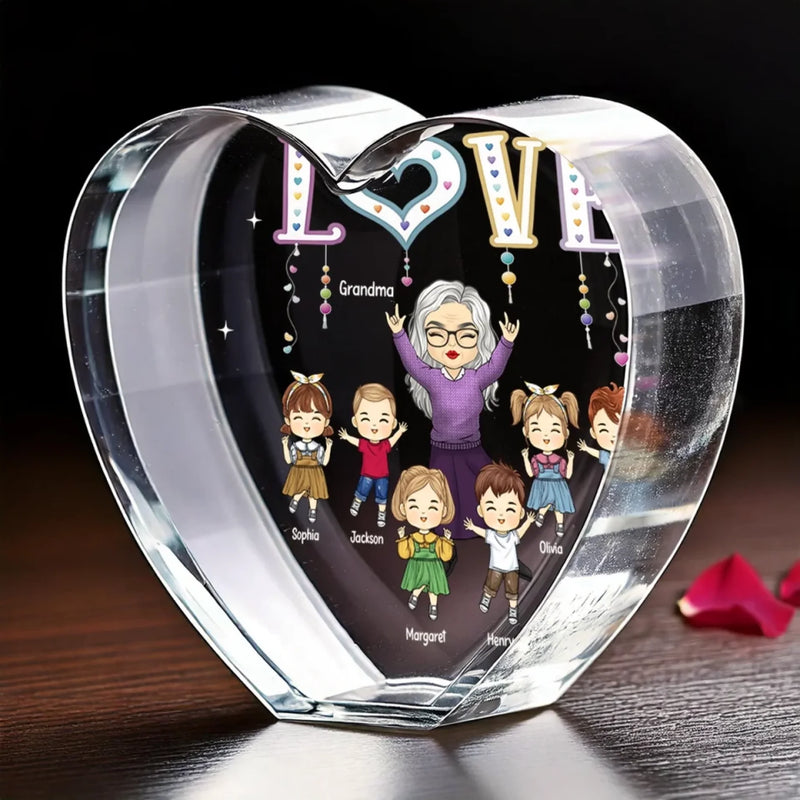 Life Is Better With Grandma’s Love - Family Personalized Custom 3D Crystal Heart Shaped - Mother's Day, Gift For Mom, Grandma