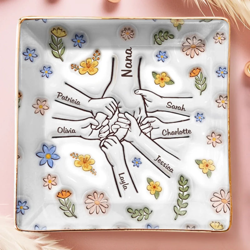 Love Ties Us Together - Family Personalized Custom 3D Inflated Effect Printed Full-Print Jewelry Dish - Mother's Day, Gift For Mom, Grandma