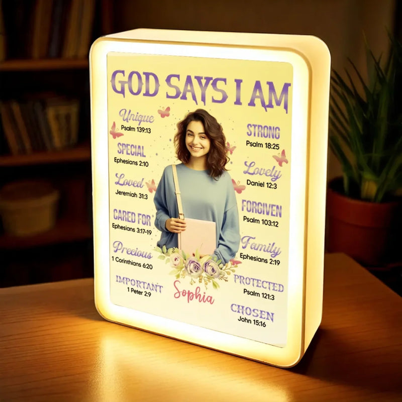 Custom Photo I Am Confident, Capable, And Strong - Family Personalized Custom LED Mirror Frame Lamp - Gift For Yourself, Best Friends, Siblings, Family Members