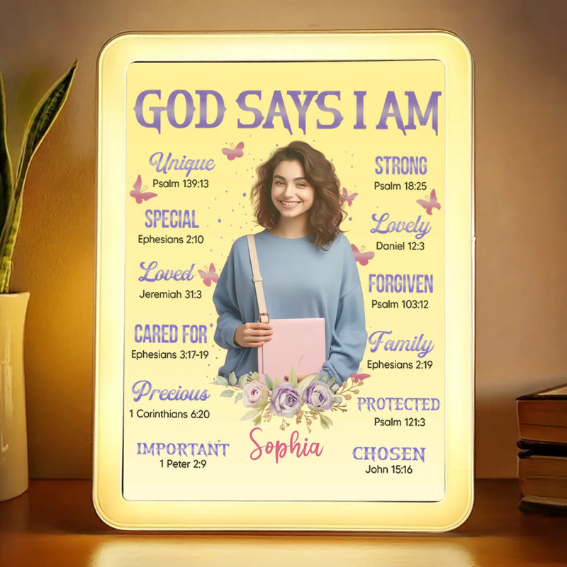 Custom Photo I Am Confident, Capable, And Strong - Family Personalized Custom LED Mirror Frame Lamp - Gift For Yourself, Best Friends, Siblings, Family Members