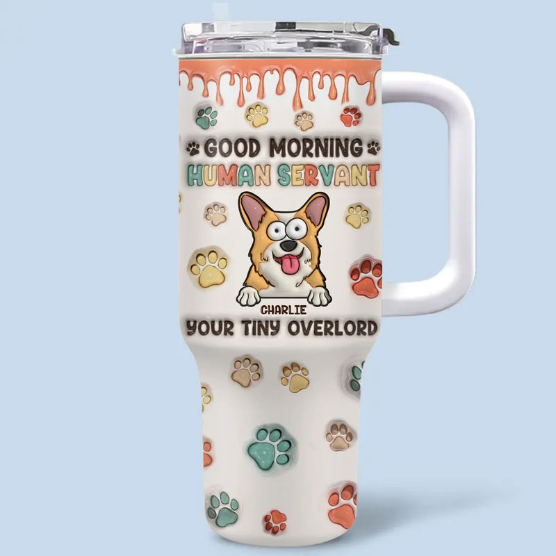 Not A Home Without Paw Prints - Dog & Cat Personalized Custom 3D Inflated Effect Printed 40 Oz Stainless Steel Tumbler With Handle - Gift For Dog Lovers, Cat Lovers