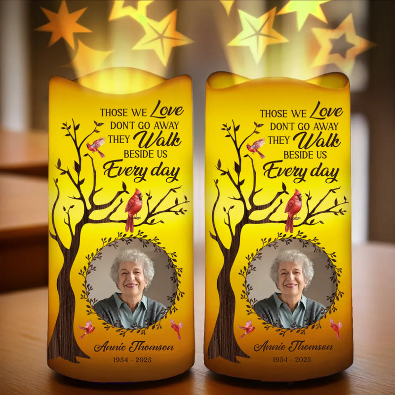 Custom Photo Love Lives On, Even After Goodbye - Memorial Personalized Custom LED Projection Flameless Candle - Sympathy Gift For Family Members