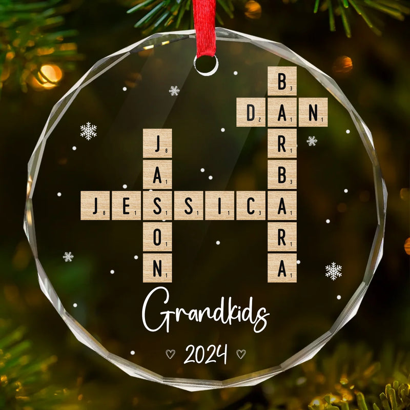 The True Happiness Of Christmas Is Gathering Around Grandma - Family Personalized Custom Circle Glass Ornament - Christmas Gift For Grandma