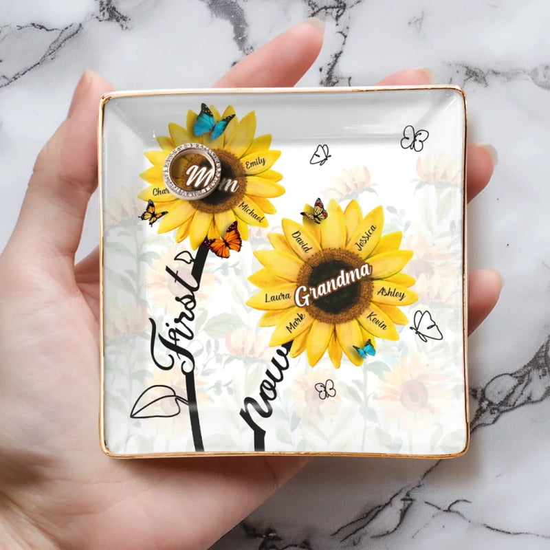 First Mom Now Grandma - Family Personalized Custom Full-Print Jewelry Dish - Mother's Day, Gift For Mom, Grandma